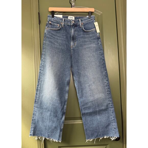 NWT AGOLDE Ren High-Rise Wide-Leg Jeans in Chord Fall Denim Blue Size 27P Petite - Picture 1 of 10